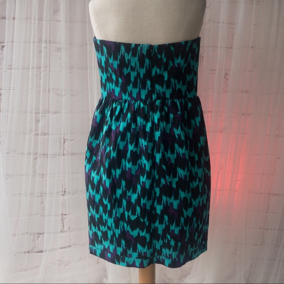 SHOSHANNA Strapless Green/Purple/Black Dress Women Size 10 - Picture 4 of 17